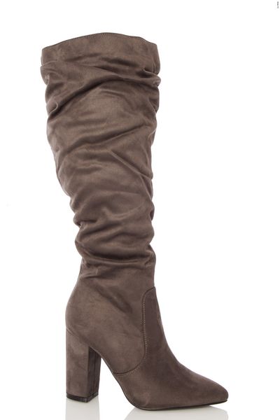 Wide Fit Grey Ruched Knee High Boots